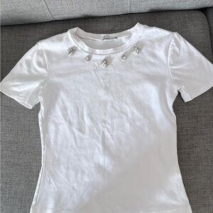 Zara White Top with Crystal Embellishments